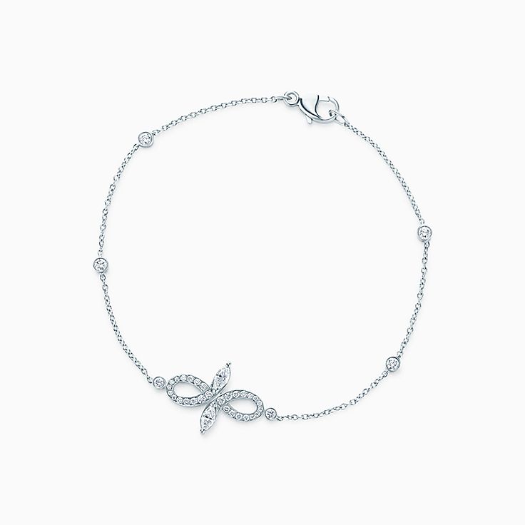 New Tiffany Victoria® bow bracelet in platinum with diamonds, large.